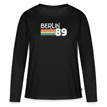 Cadeau Berlin Berlin Vintage Vintage des années 80, automne du mur de 1989 - T-shirt manches longues Premium bio Femme - noir - Devant - Julia (174cm)