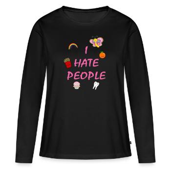 I hate people - Frauen Premium Bio Langarmshirt - Schwarz - Vorne - Julia (174cm)