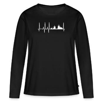 Cologne Battements de cœur ECG Skyline Kölner Dom - T-shirt manches longues Premium bio Femme - noir - Devant - Julia (174cm)