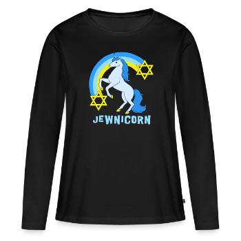 Judaïsme Licorne Davidstern Juif Juif - T-shirt manches longues Premium bio Femme - noir - Devant - Julia (174cm)