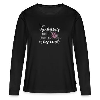 Crochet Cool Crochet Dire drôle au crochet - T-shirt manches longues Premium bio Femme - noir - Devant - Julia (174cm)