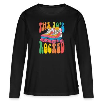 70er 70er 70er Vintage - Frauen Premium Bio Langarmshirt - Schwarz - Vorne - Julia (174cm)