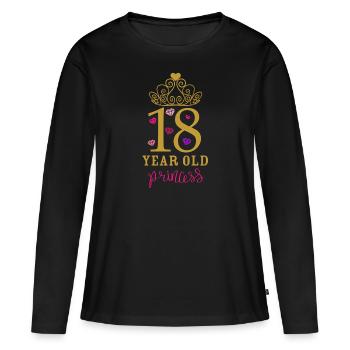 18ème t-shirt d'anniversaire pour fille | 18 ans - T-shirt manches longues Premium bio Femme - noir - Devant - Julia (174cm)