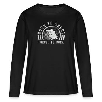 Photographie Proverbe, Né pour photographier - T-shirt manches longues Premium bio Femme - noir - Devant - Julia (174cm)