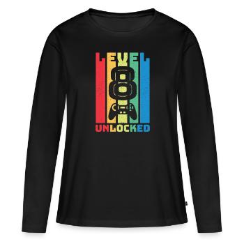 Anniversaire du joueur vidéo de 8 ans - T-shirt manches longues Premium bio Femme - noir - Devant - Julia (174cm)