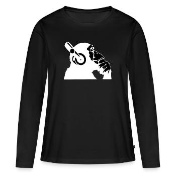 Chimpanzé avec un casque d'écoute de la musique - T-shirt manches longues Premium bio Femme - noir - Devant - Julia (174cm)