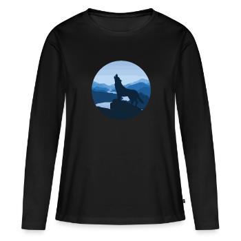 Loup steppe nuit lune fable magie nature cadeau - T-shirt manches longues Premium bio Femme - noir - Devant - Julia (174cm)