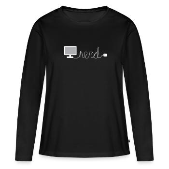 Nerd - T-shirt manches longues Premium bio Femme - noir - Devant - Julia (174cm)