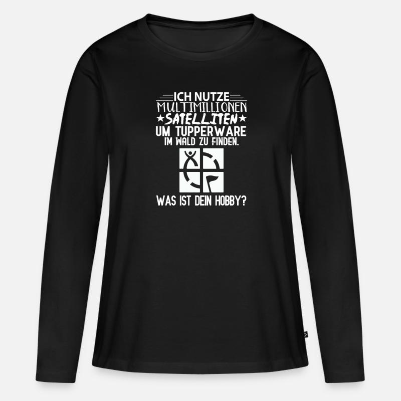 multimillionen satelliten hobby geocaching spruch - Frauen Premium Bio Langarmshirt - Schwarz