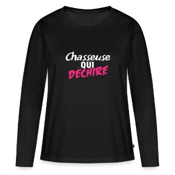 Chasseuse qui déchire - T-shirt manches longues Premium bio Femme - noir - Devant - Julia (174cm)