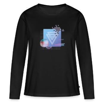Géométrie Triangles Illusion Géométrique Glitch - T-shirt manches longues Premium bio Femme - noir - Devant - Julia (174cm)