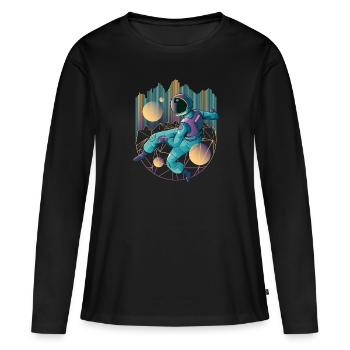 Techno-astronaute aux couleurs froides - T-shirt manches longues Premium bio Femme - noir - Devant - Julia (174cm)