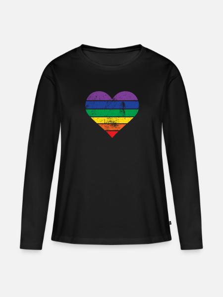 Herz Regenbogen - Frauen Premium Bio Langarmshirt - Schwarz