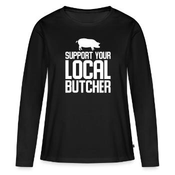 Butcher Butcher Quote Support Local Butche - T-shirt manches longues Premium bio Femme - noir - Devant - Julia (174cm)