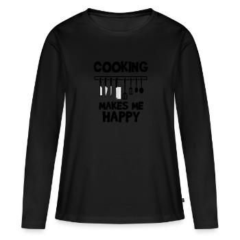 Cooking makes me happy Cooking appliances Logo - Women's Premium Organic Long Sleeve Shirt - black - Front - Julia (174cm)