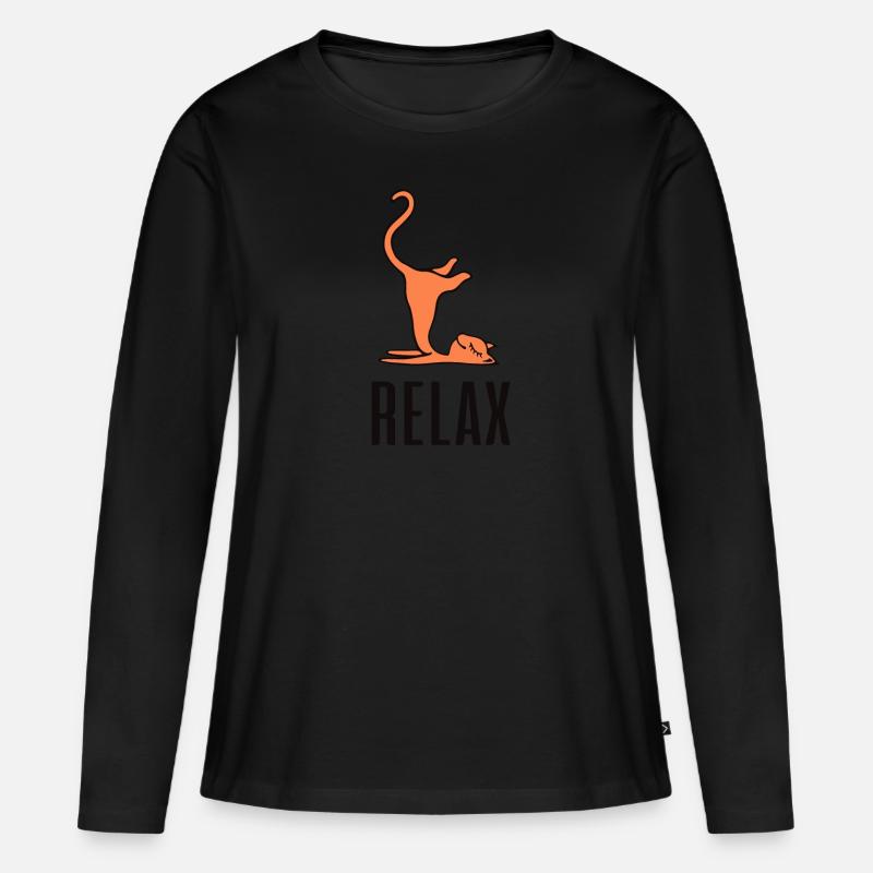 Relax Cat - Frauen Premium Bio Langarmshirt - Schwarz