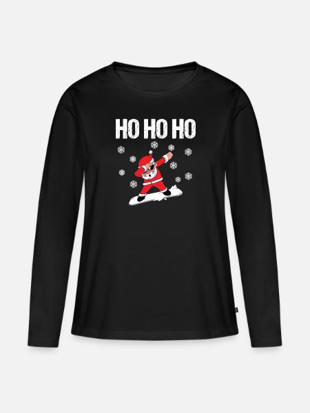 Dabbing Santa Weihnachtsmann - Frauen Premium Bio Langarmshirt - Schwarz
