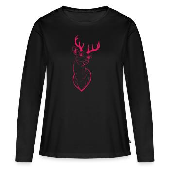Tête de cerf - violet - T-shirt manches longues Premium bio Femme - noir - Devant - Julia (174cm)