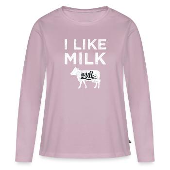 Lait Lait - T-shirt manches longues Premium bio Femme - rose poudré - Devant - Julia (174cm)