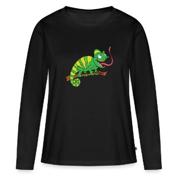 Caméléon drôle avec la langue sortie - T-shirt manches longues Premium bio Femme - noir - Devant - Julia (174cm)