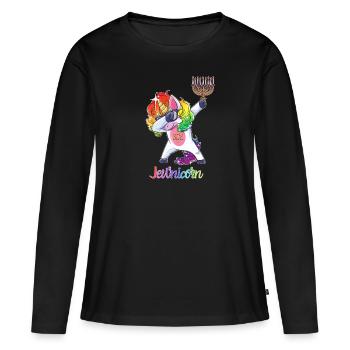 Jewnicorn - juif tamponnant licorne Hanoukka - T-shirt manches longues Premium bio Femme - noir - Devant - Julia (174cm)