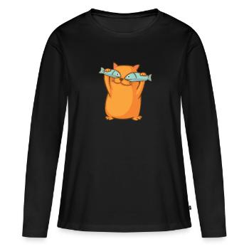 Cute funny cat has fisheye prank meow - Women's Premium Organic Long Sleeve Shirt - black - Front - Julia (174cm)