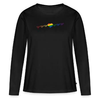 Heartbeat rainbow GAY LGBTQ Pride CSD - Women's Premium Organic Long Sleeve Shirt - black - Front - Julia (174cm)
