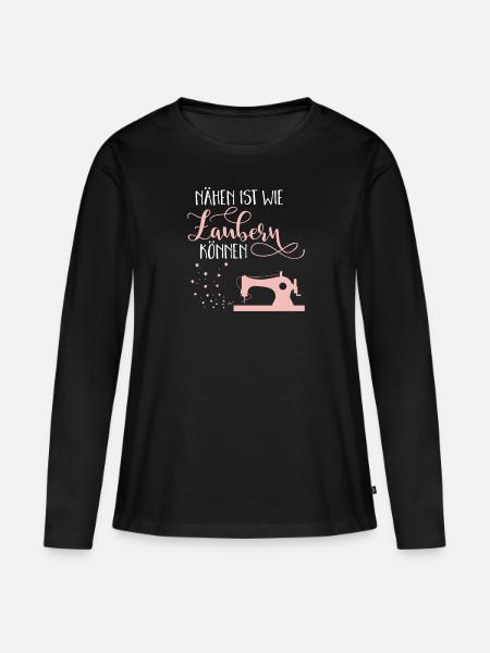 Näherin Nähmaschine Zaubern Schneiderin Geschenk - Frauen Premium Bio Langarmshirt - Schwarz