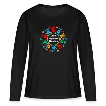 Contre le racisme - T-shirt manches longues Premium bio Femme - noir - Devant - Julia (174cm)