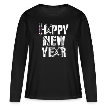 Barber Happy New Year - T-shirt manches longues Premium bio Femme - noir - Devant - Julia (174cm)
