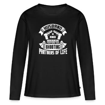 Schießen Ehemann und Ehefrau Shooting Partner - Frauen Premium Bio Langarmshirt - Schwarz - Vorne - Julia (174cm)