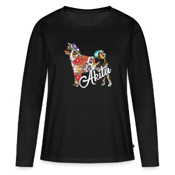 Amant Akita mignon - T-shirt manches longues Premium bio Femme - noir - Devant - Julia (174cm)