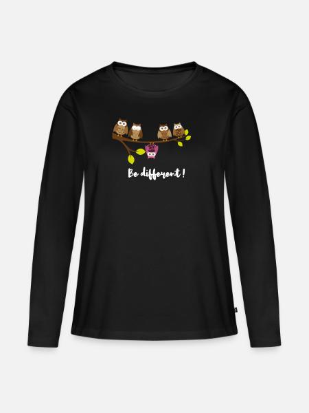Lustiger Spruch "Be differnt" Eulen Vogel Eule - Frauen Premium Bio Langarmshirt - Schwarz