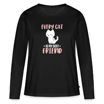 Meilleur ami de chat - T-shirt manches longues Premium bio Femme - noir - Devant - Julia (174cm)