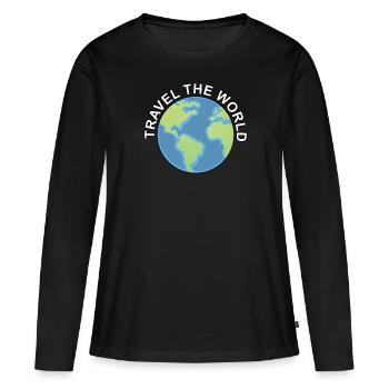 Voyage dans le monde Voyage dans le monde - T-shirt manches longues Premium bio Femme - noir - Devant - Julia (174cm)