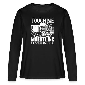 Wrestling First Wrestling Lesson Is Free - Women's Premium Organic Long Sleeve Shirt - black - Front - Julia (174cm)