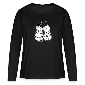 Katzen Liebe - Frauen Premium Bio Langarmshirt - Schwarz - Vorne - Julia (174cm)