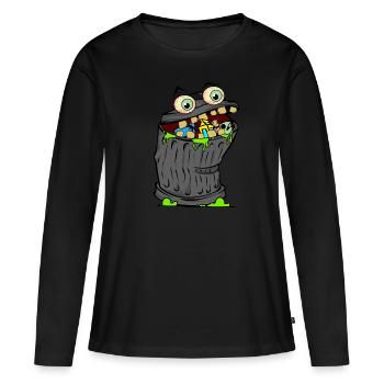 trash poubelle bande dessin animé dessin animé image enfants - T-shirt manches longues Premium bio Femme - noir - Devant - Julia (174cm)