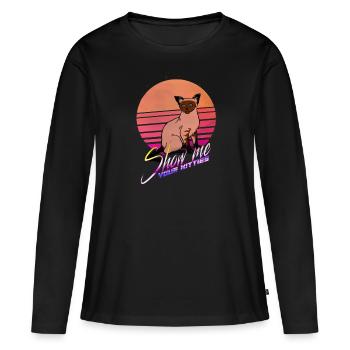 Montrez-moi votre cadeau vintage rétro d'amant de chat de chat - T-shirt manches longues Premium bio Femme - noir - Devant - Julia (174cm)