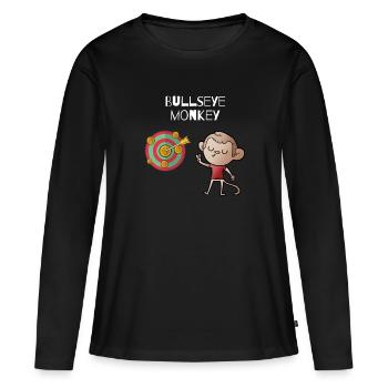 Singe Bullseye - singe effronté sur un jeu de fléchettes - T-shirt manches longues Premium bio Femme - noir - Devant - Julia (174cm)