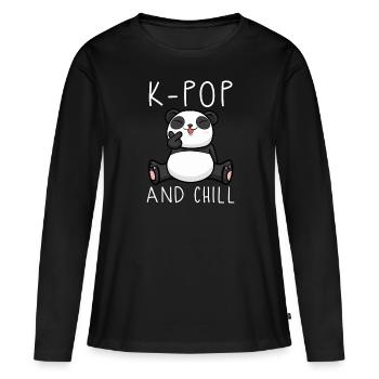 kpop, panda, corée, idée cadeau, coréen - T-shirt manches longues Premium bio Femme - noir - Devant - Julia (174cm)