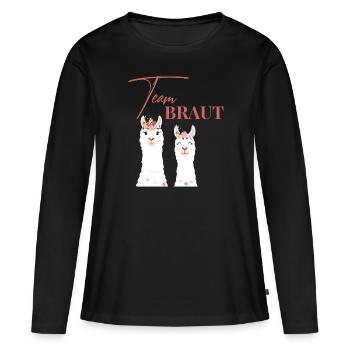 Team Braut Bride Alpaka Lama JGA Junggesellin - Frauen Premium Bio Langarmshirt - Schwarz - Vorne - Julia (174cm)