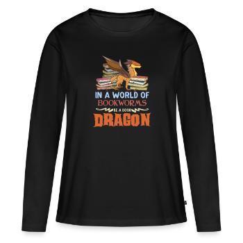 Leseratte Bücherwurm Bücher Drache Buch-Liebhaber - Frauen Premium Bio Langarmshirt - Schwarz - Vorne - Julia (174cm)