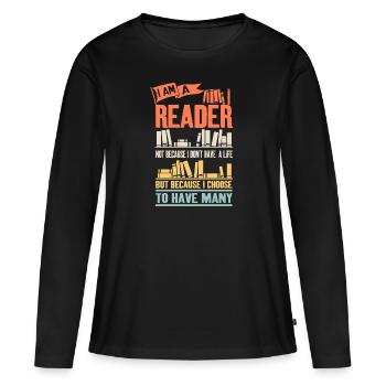 Amant de livre rat de bibliothèque rat de bibliothèque cadeau de lecture - T-shirt manches longues Premium bio Femme - noir - Devant - Julia (174cm)