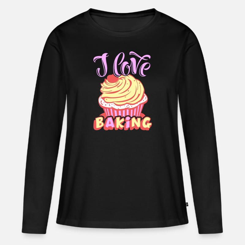 Bäcker Ich mag backen - Frauen Premium Bio Langarmshirt - Schwarz