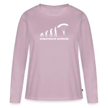 Évolution du cadeau de parachutisme - T-shirt manches longues Premium bio Femme - rose poudré - Devant - Julia (174cm)