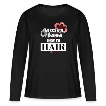 perte de cheveux - T-shirt manches longues Premium bio Femme - noir - Devant - Julia (174cm)