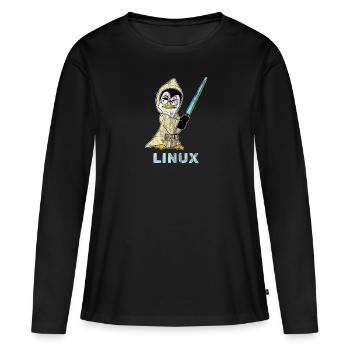 Nerd Linux informaticien développeur de logiciels Linux - T-shirt manches longues Premium bio Femme - noir - Devant - Julia (174cm)