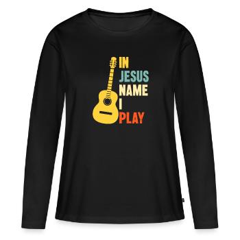 Guitare au nom de Jésus que je joue - T-shirt manches longues Premium bio Femme - noir - Devant - Julia (174cm)