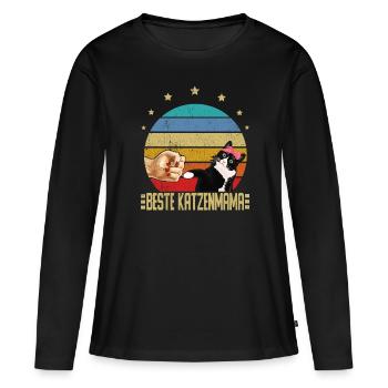 Katzenbesitzer beste katzenmama - Frauen Premium Bio Langarmshirt - Schwarz - Vorne - Julia (174cm)